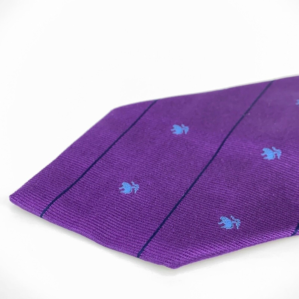 Brooks Brothers Purple Light Blue Golden Fleece Logo Navy Stripes 100% Silk Tie - Picture 4 of 10